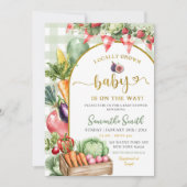 Invitation Sage Gingham locally grown vegetables baby shower (Devant)