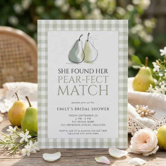 Invitation Sage Gingham Poires Mariage parfait Shower de mari