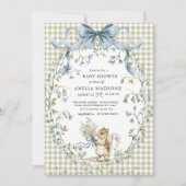 Invitation Sage Gingham Woodland Squirrel Baby Shower (Devant)