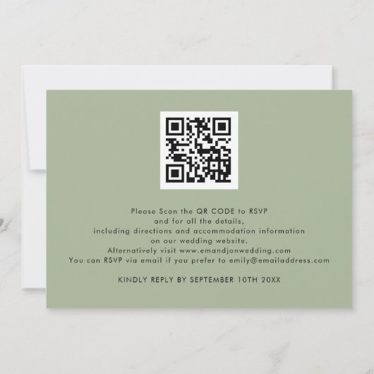 Invitation Sage Gold Agate Écriture Nous faisons Code QR Mari (Dos)