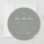 Invitation Sage Gray White Elegant Round Photo Save The Date (Devant)