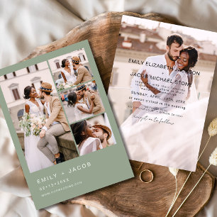 Invitation Sage Green 5 Photo Moderne Mariage élégant