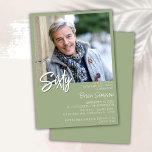 Invitation Sage Green 60th Birthday Photo<br><div class="desc">Photo moderne minimaliste sauge vert et blanc 60e anniversaire invitation pour une fête d'anniversaire amusante. L'âge peut être changé. Cette invitation est simple et élégante, adulte jalon d'anniversaire invitation pour les hommes et les femmes. La couleur arrière - plan verte et blanche sauge peut être changée en n'importe quelle couleur...</div>