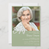 Invitation Sage Green 80th Birthday Photo (Devant)