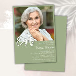 Invitation Sage Green 80th Birthday Photo<br><div class="desc">Photo minimaliste moderne sauge vert et blanc 80e anniversaire invitation pour une fête d'anniversaire amusante. L'âge peut être changé. Cette invitation est simple et élégante, adulte jalon d'anniversaire invitation pour les hommes et les femmes. La couleur arrière - plan verte et blanche sauge peut être changée en n'importe quelle couleur...</div>