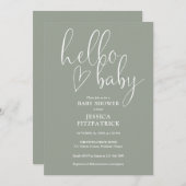 Invitation Sage Green All In One QR Code Hello Baby Shower (Devant / Derrière)
