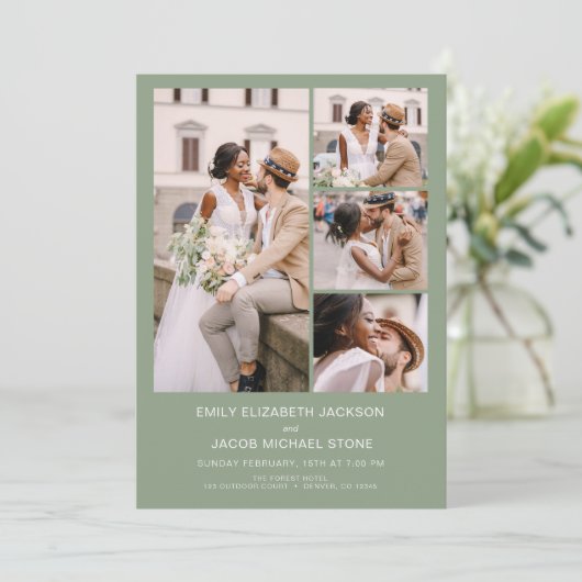 Invitation Sage Green All In One QR Code Mariage photo (Debout devant)