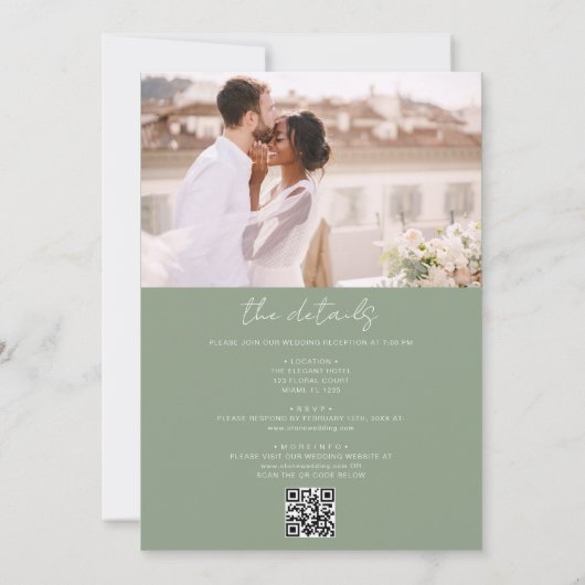 Invitation Sage Green All In One QR Code Mariage photo (Dos)