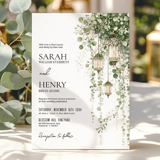 Invitation Sage Green and Blush Eucalyptus Lantern Wedding