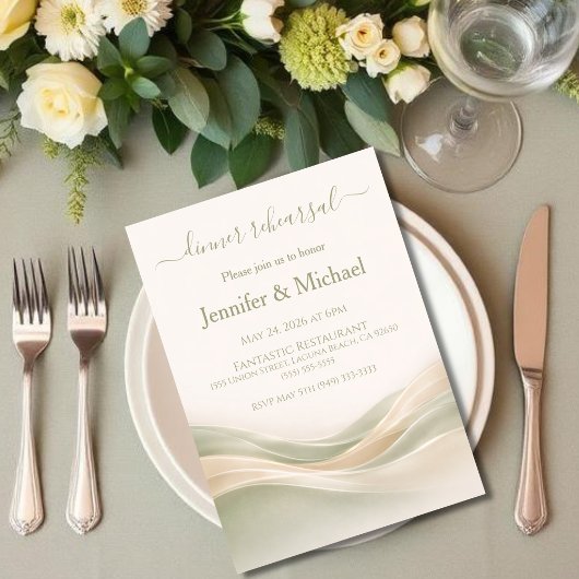 Invitation Sage Green and Ivory Dinner Rehearsal 