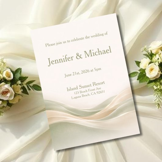 Invitation Sage Green and Ivory Modern Wave Wedding