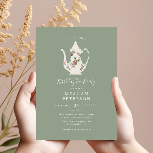 Invitation Sage Green Anniversaire Soirée Thé Party Invitatio