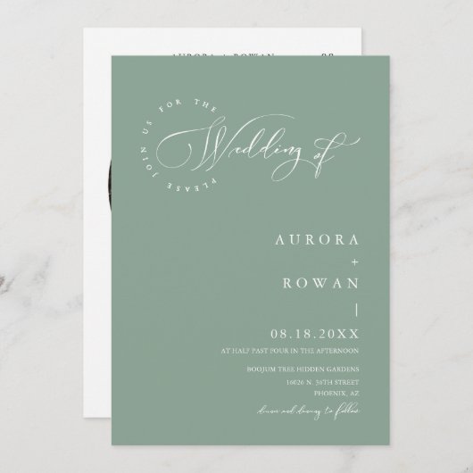 Invitation Sage Green Arch QR Code Mariage Photo (Devant / Derrière)