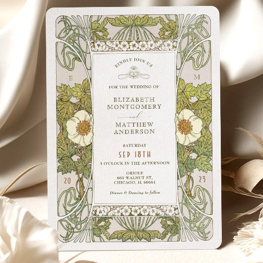 Invitation Sage Green Art Nouveau Alphonse Mucha Mariage