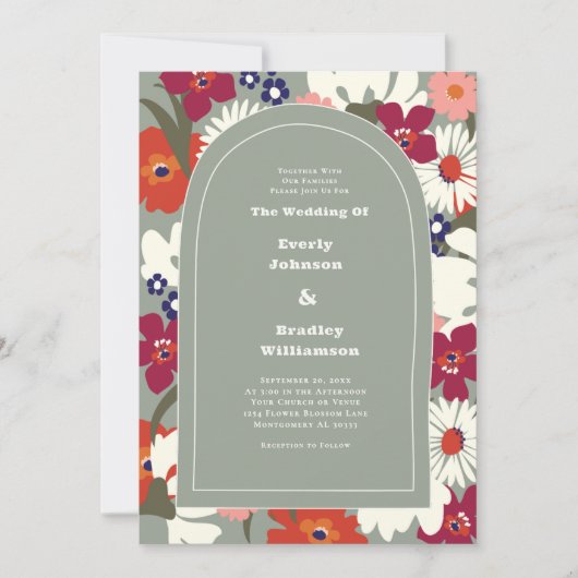 Invitation Sage Green Autumn Bold Boho Retro Wedding (Devant)