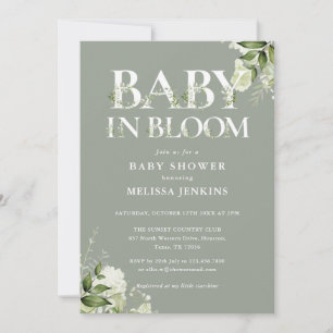 Invitation Sage Green Baby In Bloom Floral Photo Baby shower
