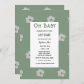 Invitation Sage Green Baby shower QR Code Floral Bloom Cute (Devant / Derrière)