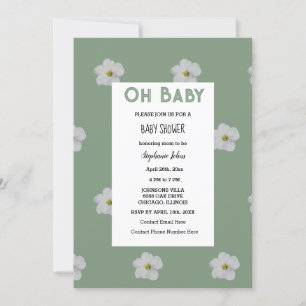 Invitation Sage Green Baby shower QR Code Floral Bloom Cute