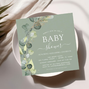 Invitation Sage Green Baby shower Verdure Eucalyptus