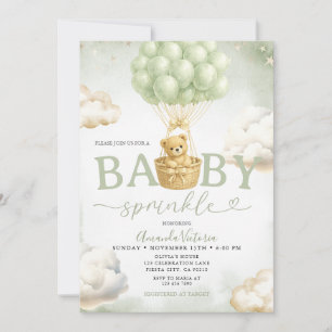 Invitation Sage Green Bear Cloud Balloon Baby Shower