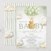 Invitation Sage Green Bear Cloud Balloon Baby Shower (Devant / Derrière)