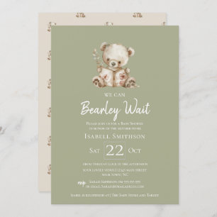 Invitation Sage Green Bearly Wait Storybook Bear Baby shower