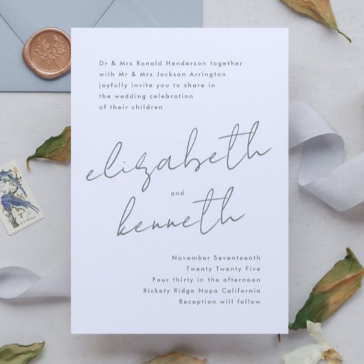 Invitation Sage Green Blanc moderne Personnaliser les noms Ma