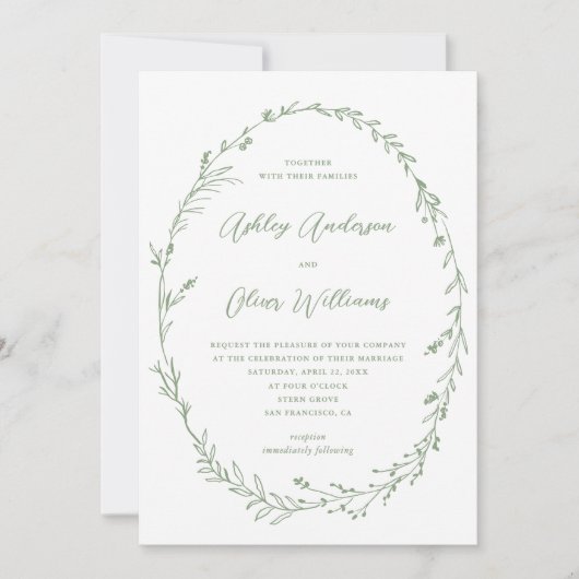 Invitation Sage Green Blanc Rustique Fleur sauvage Mariage de (Devant)