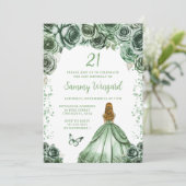 Invitation Sage Green Blonde Coiffure Princesse Anniversaire (Debout devant)