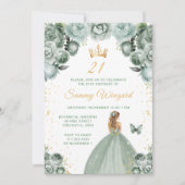 Invitation Sage Green Blonde Coiffure Princesse Anniversaire (Devant)