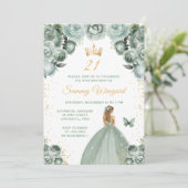 Invitation Sage Green Blonde Coiffure Princesse Anniversaire (Debout devant)