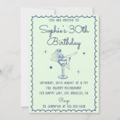 Invitation Sage Green & Blue Martini Glass 30th Birthday (Devant)