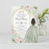 Invitation Sage Green Blush Floral Brown fille Quinceañera (Debout devant)
