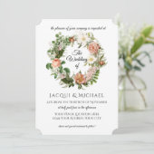 Invitation Sage Green Blush Ivory Roses w Fern Wreath Mariage (Debout devant)