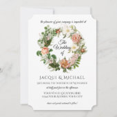 Invitation Sage Green Blush Ivory Roses w Fern Wreath Mariage (Devant)