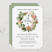 Invitation Sage Green Blush Ivory Roses w Fern Wreath Mariage (Devant / Derrière)