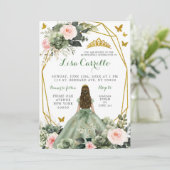 Invitation Sage Green Blush Papillon rose fille Quinceañera (Debout devant)