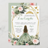 Invitation Sage Green Blush Papillon rose fille Quinceañera (Devant / Derrière)