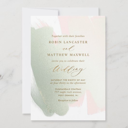 Invitation Sage Green Blush rose Minimal mariage élégant (Devant)