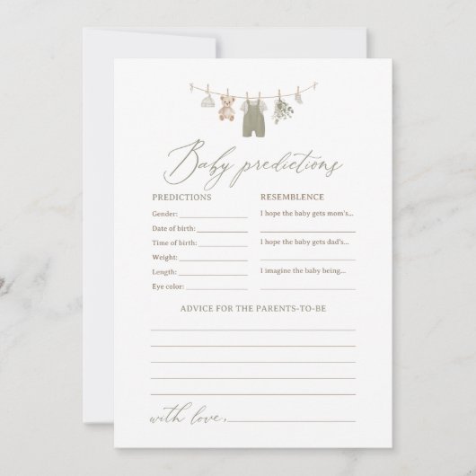 Invitation Sage Green Boho Baby Clothes Predictions Advice (Devant)