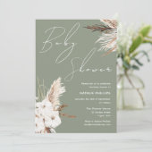 Invitation Sage Green Boho Blanc Floral Baby shower moderne (Debout devant)