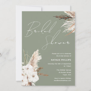 Invitation Sage Green Boho Blanc Floral Moderne Baby Shower d