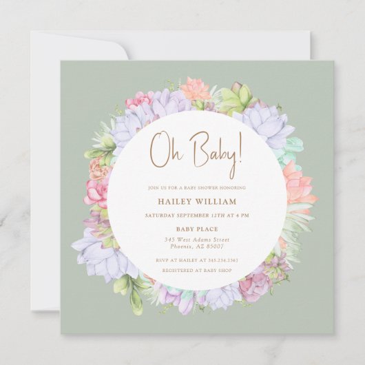 Invitation Sage Green Boho Cactus Désert Oh Baby shower (Devant)