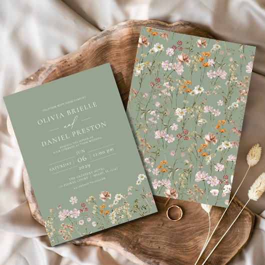 Invitation Sage Green Boho Fleur sauvage Jardin Mariage