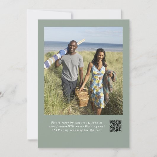 Invitation Sage Green Boho Fleur sauvage QR Code Mariage phot (Dos)
