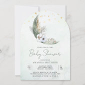 Invitation Sage Green Boho Floral Moon Arch Baby shower (Devant)
