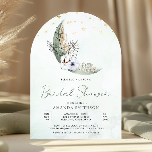 Invitation Sage Green Boho Floral Moon Arch Fête des mariées