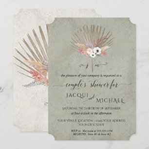 Invitation Sage Green BOHO Floral Pampas Baby Shower Couple