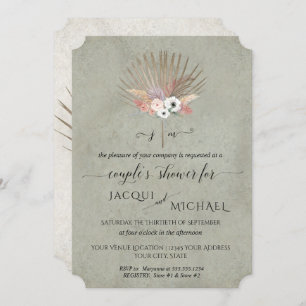 Invitation Sage Green BOHO Floral Pampas Couples Douche
