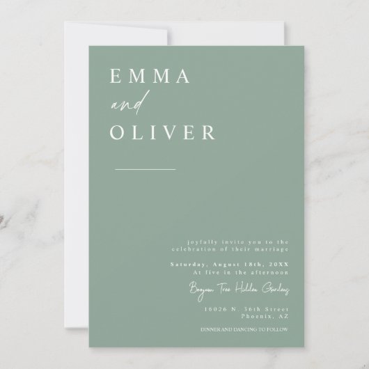 Invitation Sage Green Boho Minimal Mariage Photo QR Code RSVP (Devant)
